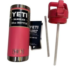 Yeti Tropical Pink 18oz Rambler Bottle with Straw
